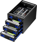 Hybrid 3*2.5/3.5" SATA HDD/SSD(2 HDDs Support 4 RAID Mode)+3* M / B+M Key M.2 NVMe Enclosure with Fan, USB A/C 3.2 Gen 2, Hard Drive Enclosure Support 90TB(3*22TB HDD+3*8TB 2230/42/60/80/110 SSDs)