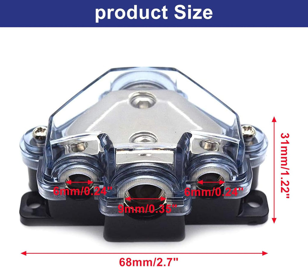1pc Distribution Block 1 in 3 Ways Out Power Distribution Block Car Audio 1x4 Gauge Input 3x8 Gauge Output Ground Distribution Block for Automotive