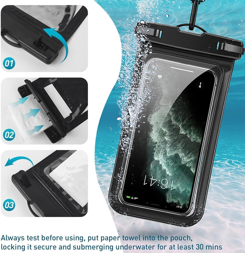 Universal Waterproof Phone Case, with Inside Card Pack, Waterproof Beach Bag for iPhone 16 15 14 13 Pro Max up to 8.3", IPX8 Cell Phone Pouch for Cruise Travel Accessories, 2 Pack-Black&Purple