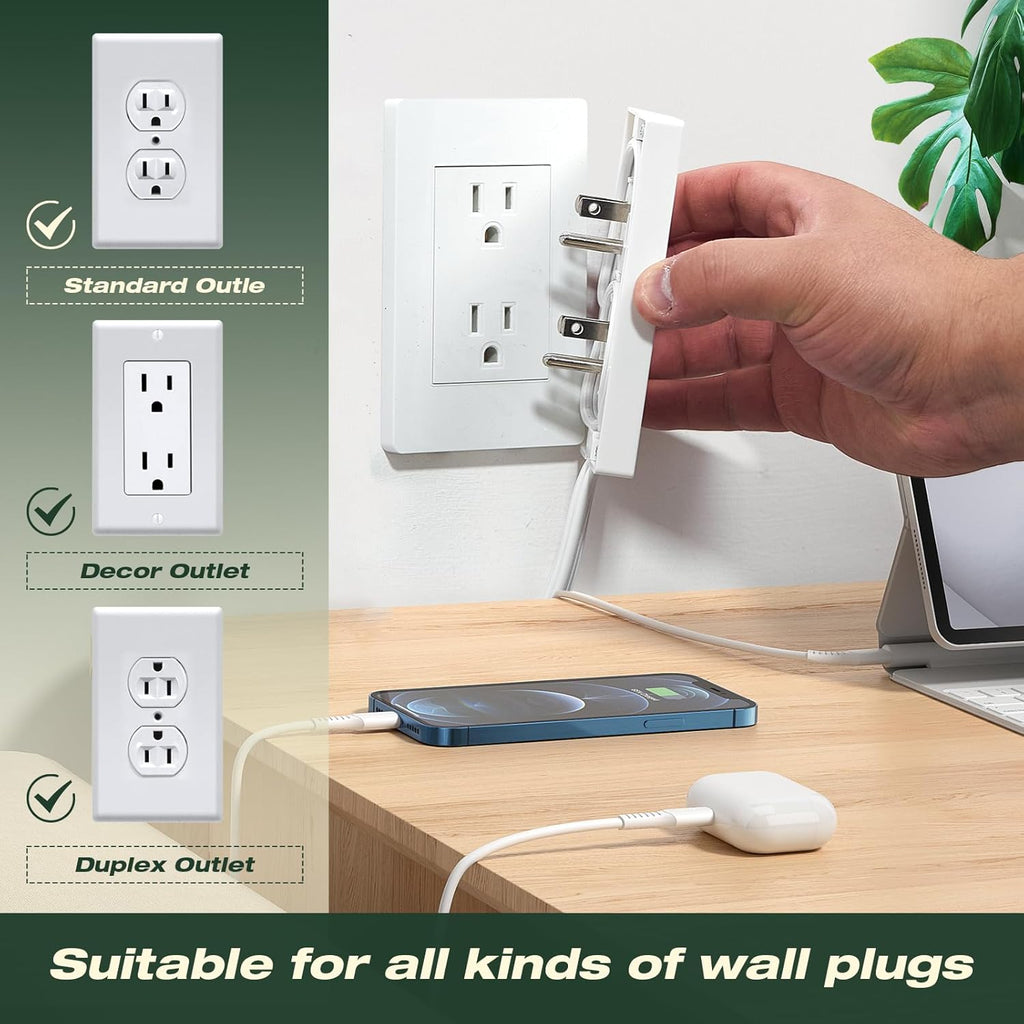 Saker Dual 5ft Flat Extension Cord with 6 Outlets, 1625W | Outlet Cover Extension Cord, Flat Plug, Baby Proof, Universal Size for Home, Kitchen, Office | Safe Outlet Concealer