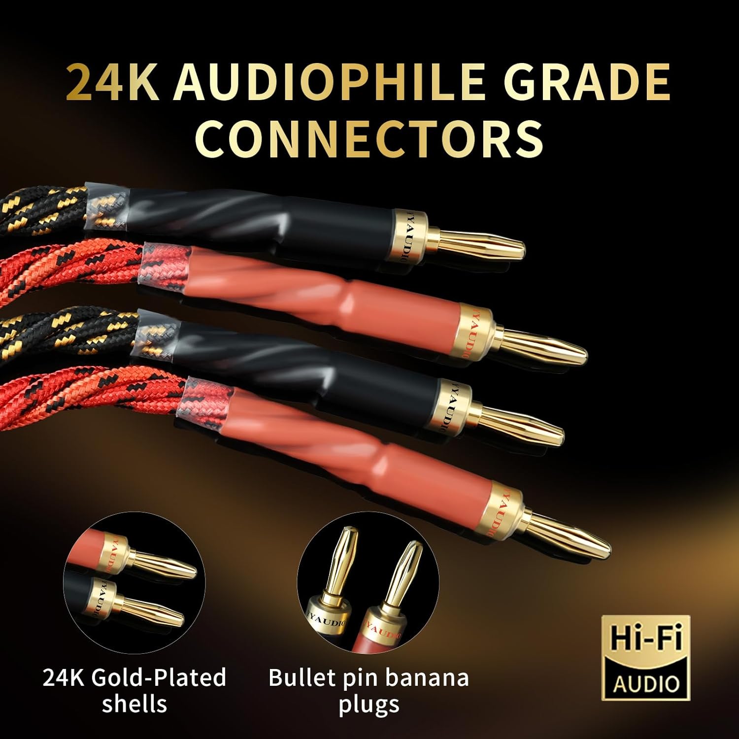 9 AWG Audiophile HiFi Speaker Audio Cable–4N OFC Core,24K Gold-Plated Banana Plugs with Nylon Braid,Compatible with Amplifier,Speakers,AV Receiver & Home Theater(8.20ft/2.5m) 2-Pack