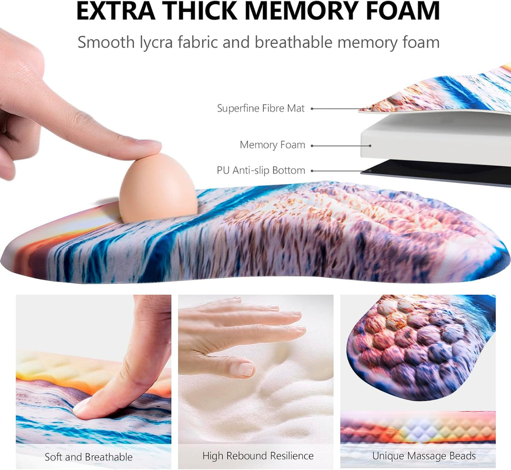 Mouse Pad Wrist Support, Laokiiy 2 in1 Keyboard Wrist Rest+ Ergonomic Mouse Pad, Non-Slip Wrist Rest for Computer Keyboard, Made Easy Typing & Relieve Wrist Pain(Sunrise Beach)