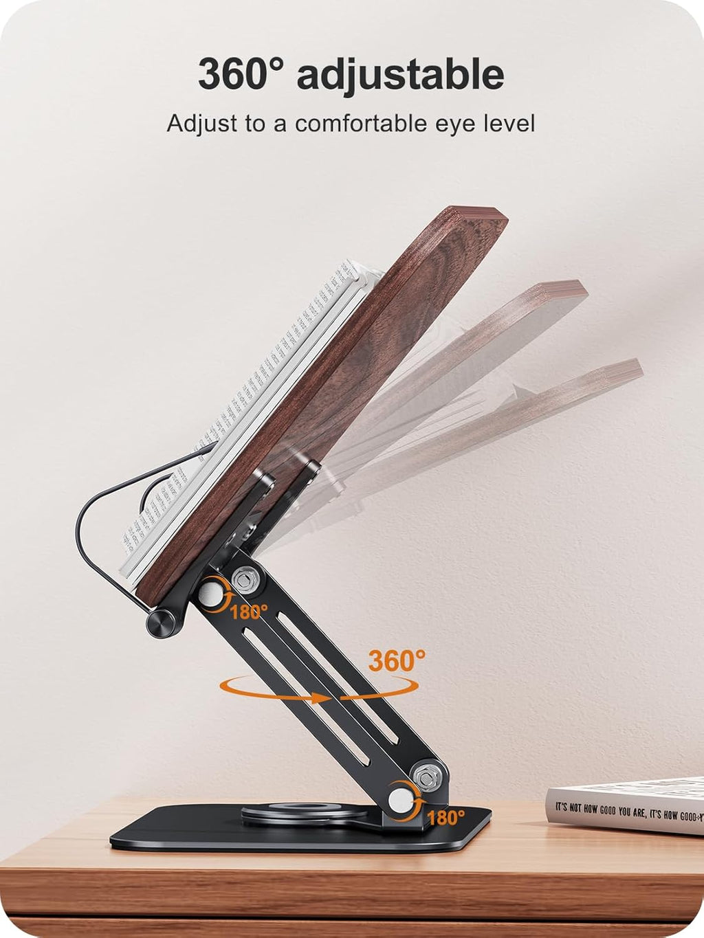 Book Stand for Reading, 360° Adjustable Book Holder, Foldable Book Holder Stand, Cookbook Stand, Textbook Stand, Bible Stand, Music Scores Stand, Laptop Stand, Tablet Stand