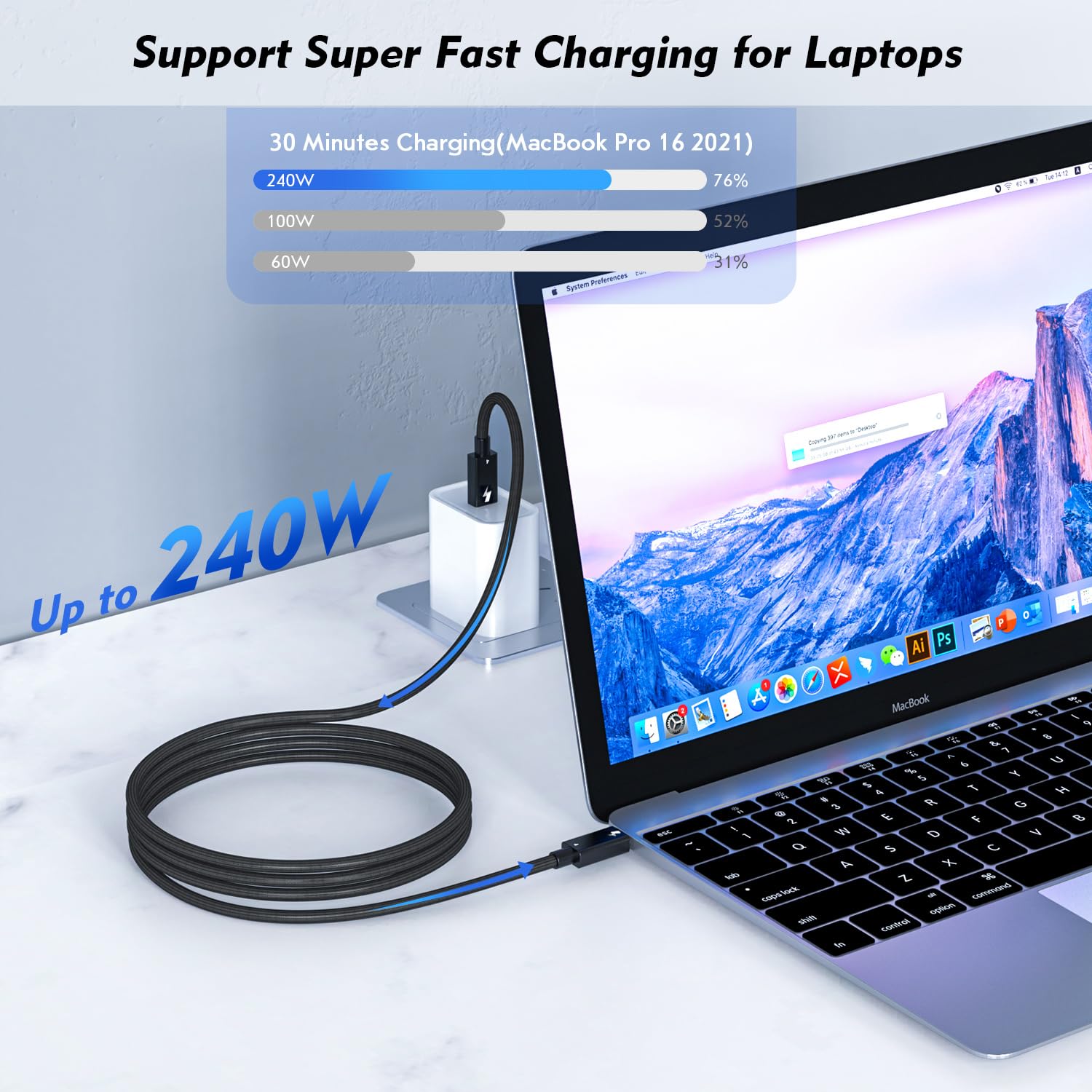 Thunderbolt 4 Cable, 2Pack 6.6FT USB C to C Cable, 240W Fast charging,40Gbps Data Transfer,Supports 8K/4K Displays, USB C charegr cord for iPhone 16 Series, MacBook Air, iPad (Thunderbolt 4-Certified)