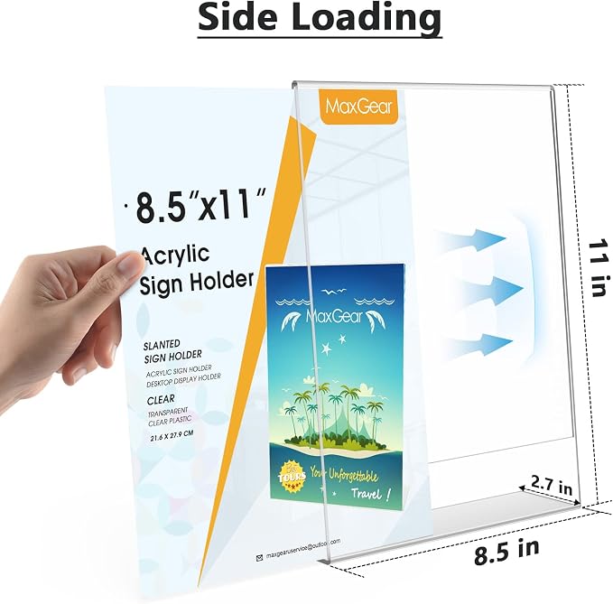 MaxGear Acrylic Sign Holder, 8.5 x 11 Slant Back Display Stand, 20 Pack | Clear - Image 2