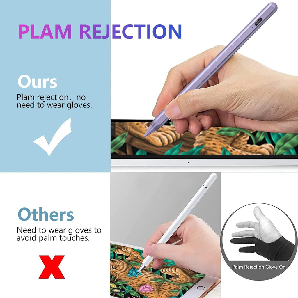 Stylus Pen for iPad 2018-2023 with Palm Rejection, Active Pencil for iPad 10th/9th/8th/7th/6th Generation, for iPad Pro 11/12.9 inch, for iPad Air 5th/4th/3th Gen, for iPad Mini 6th/5th Gen(Purple)