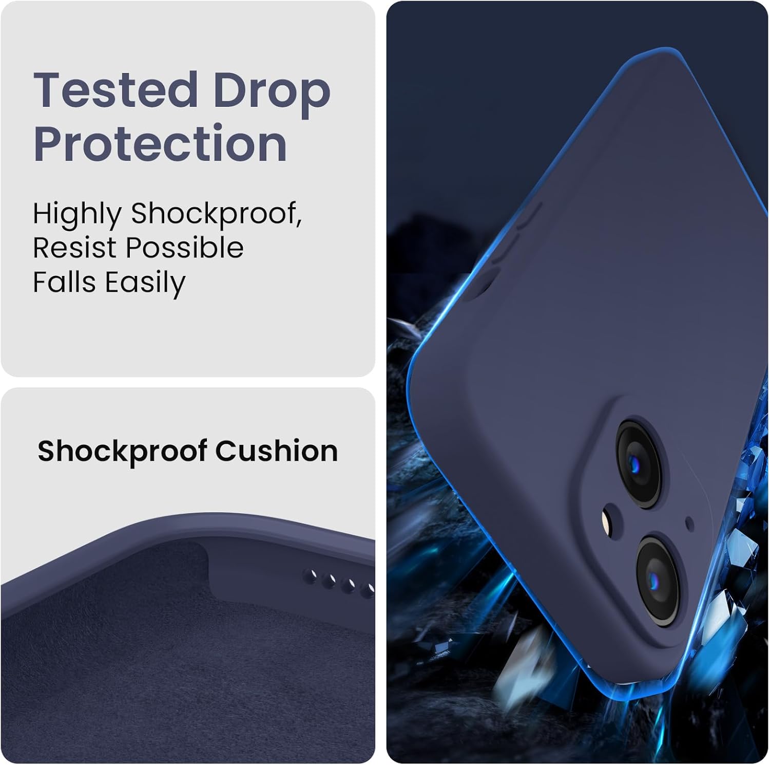 FireNova Designed for iPhone 15 Case, Silicone Upgraded [Camera Protection] Phone Case with [2 Screen Protectors], Soft Anti-Scratch Microfiber Lining Inside, 6.1 inch, Navy Blue