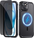 Lanhiem Magnetic for iPhone 15 Case with Privacy Screen Protector, 10 FT Military Grade Shockproof Heavy Duty Case Protective Phone Cover Compatible with MagSafe for iPhone 15 (Black)