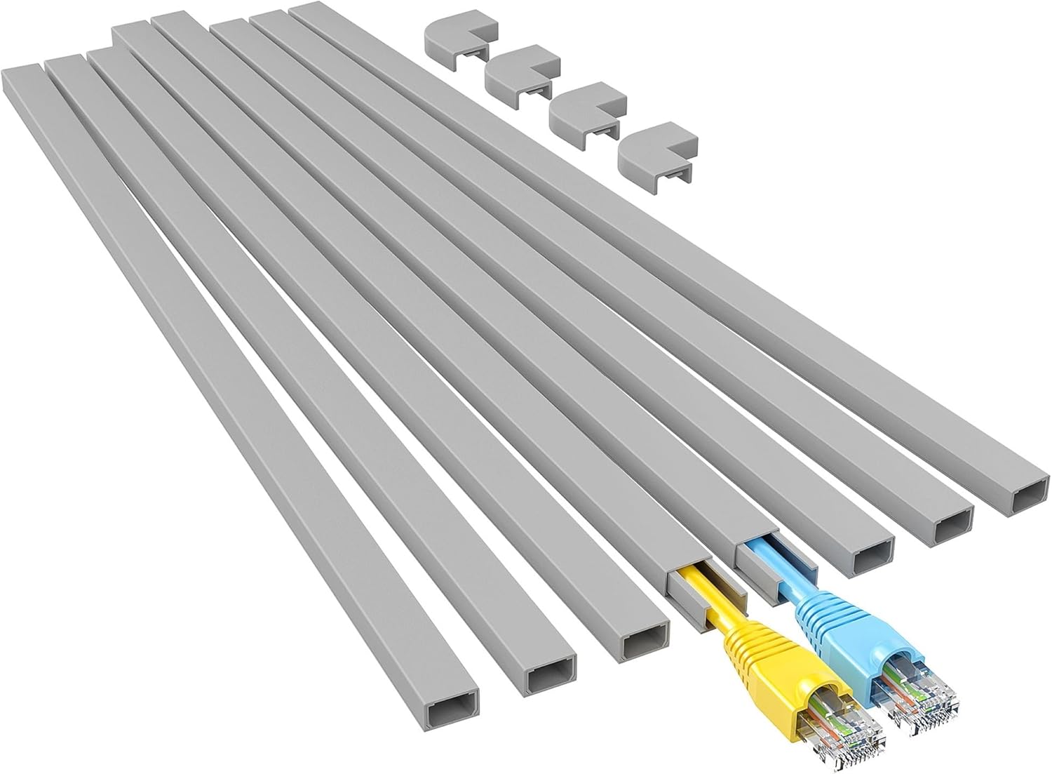 Yecaye Grey Cord Hider, One-Cord Channel Cord Cover on Wall, Cable Management Kit, Wire Covers for Cords, Cable Raceway, W0.59in H0.4in, Grey