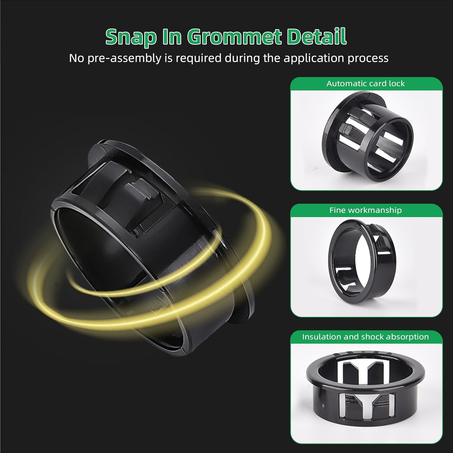 2-5/8"(70mm) Black Snap-in Knockout Insulating Bushing Grommets, Plastic Cable Hole Grommet for Wiring, Round Nylon Snap in Locking Electrical Wire Cord Hose, Tubing Bushings Grommets, 4pcs