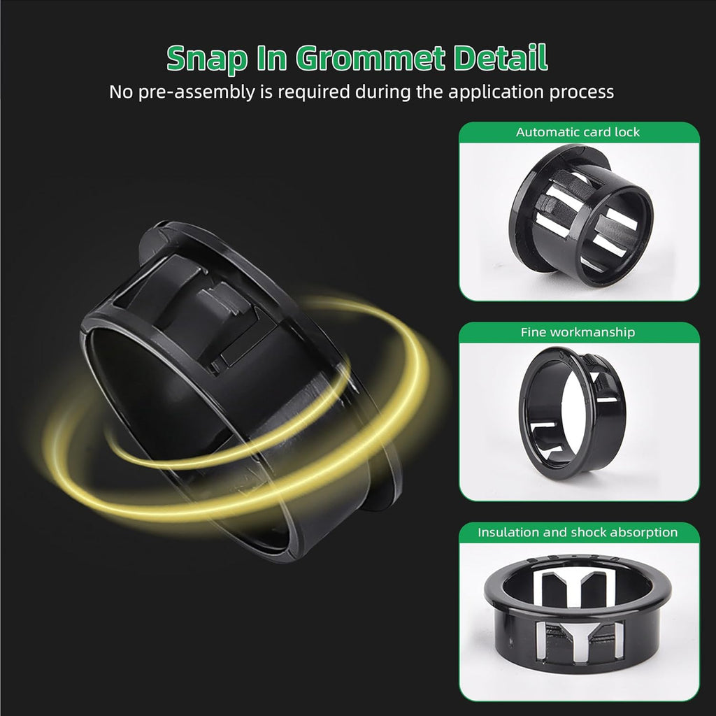 2-15/16"(75mm) Black Snap-in Knockout Insulating Bushing Grommets, Plastic Cable Hole Grommet for Wiring, Round Nylon Snap in Locking Electrical Wire Cord Hose, Tubing Bushings Grommets, 4pcs