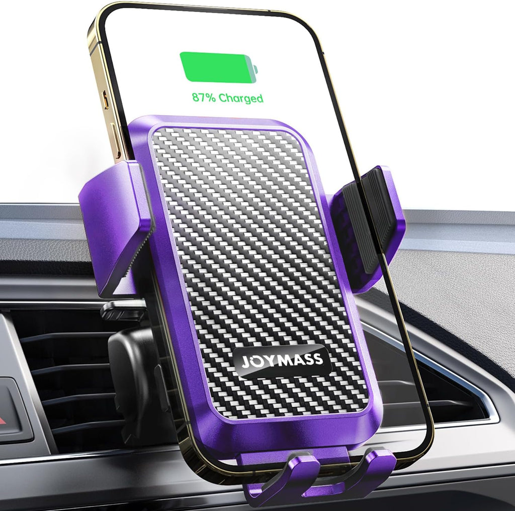 Wireless Car Charger, 15W Fast Charging Auto Clamping Car Charger Cell Phone Holder Mount Vent for iPhone 15 14 13 12 Mini Pro Max, Samsung Galaxy S24 Ultra S23 S22 S21+ Note 20, etc - Purple