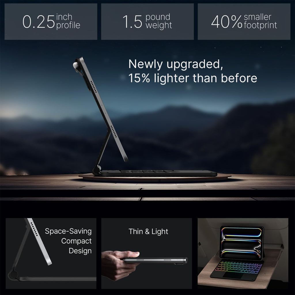 typecase Edge Keyboard Case for iPad Pro 11-inch (M4) 2024,Magic Keyboard with 11 Colors Backlight for iPad Pro 11,Keyboard Case with Pencil Holder,Multi-Touch Trackpad, Easy-Set Magnetic Stand,Black