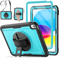 SCSVPN Case for iPad (A16) 11th Generation 11 Inch 2025 / 10th Generation 10.9 Inch 2022, Shockproof Protective Case with Screen Protector, Pen Holder, Rotating Stand, Hand/Shoulder Strap - Sky Blue