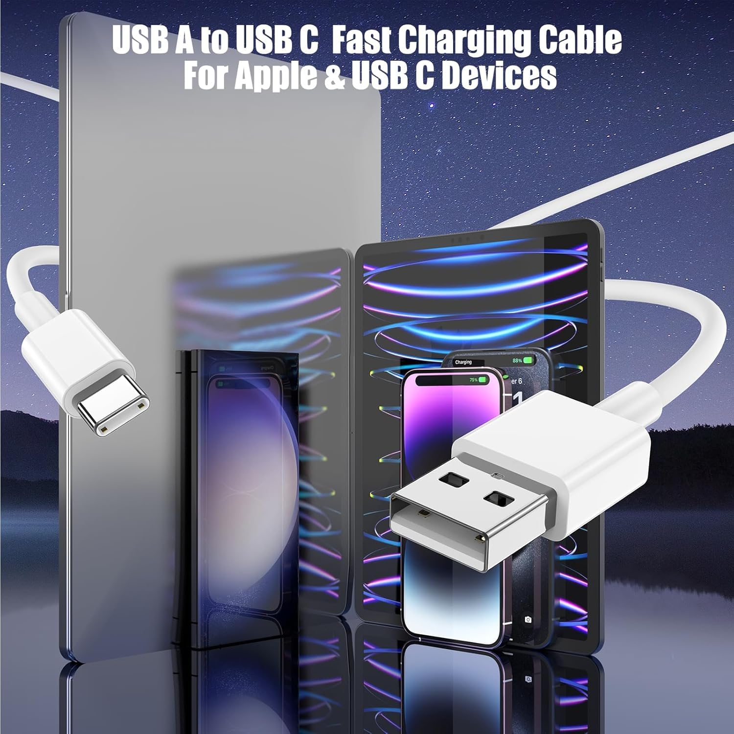 3-Pack 6FT Car Carplay Cable USB A to USB C Cable for iPhone 16 15 Pro Plus Pro Max，for iPad Pro/Air/Mini，for Samsung Galaxy S25/S24/S23，for MacBook Pro/Air and More