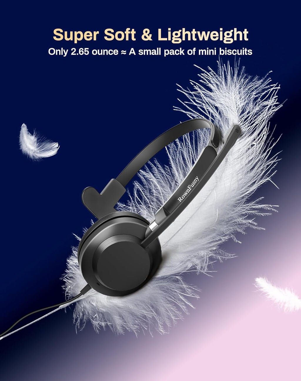 USB Headset with Microphone for PC & Laptop - Noise Reduction On-Ear Wired Headphones with in-Line Volume Control, Call Answer Button for MS Teams, IP Phones, Work, Zoom, Skype