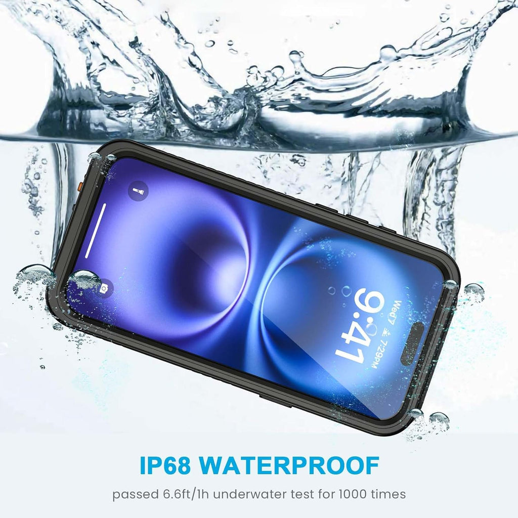 Lanhiem for iPhone 16 Case, IP68 Waterproof Dustproof Shockproof Cases with Built-in Screen Protector, 360 Full Body Protective Heavy Duty Rugged Phone Cover for iPhone 16-6.1 inch (Black/Clear)