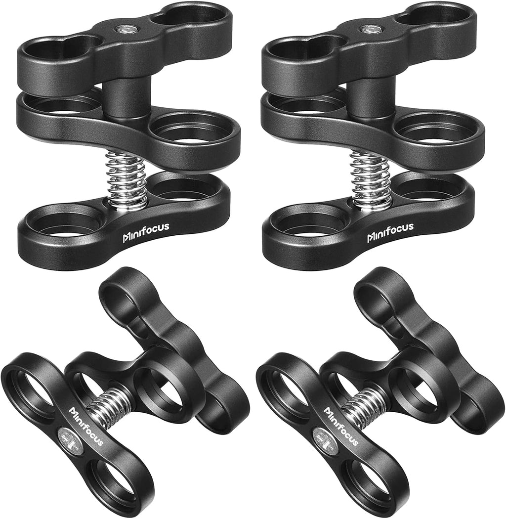 MINIFOCUS 4PCS 1'' Aluminum Ball Clamp Mount for Underwater Diving Light Arms Tray System, Photography Diving Camera, 360° Clip Adapter Bracket for Action Camera Flashlight Arms System