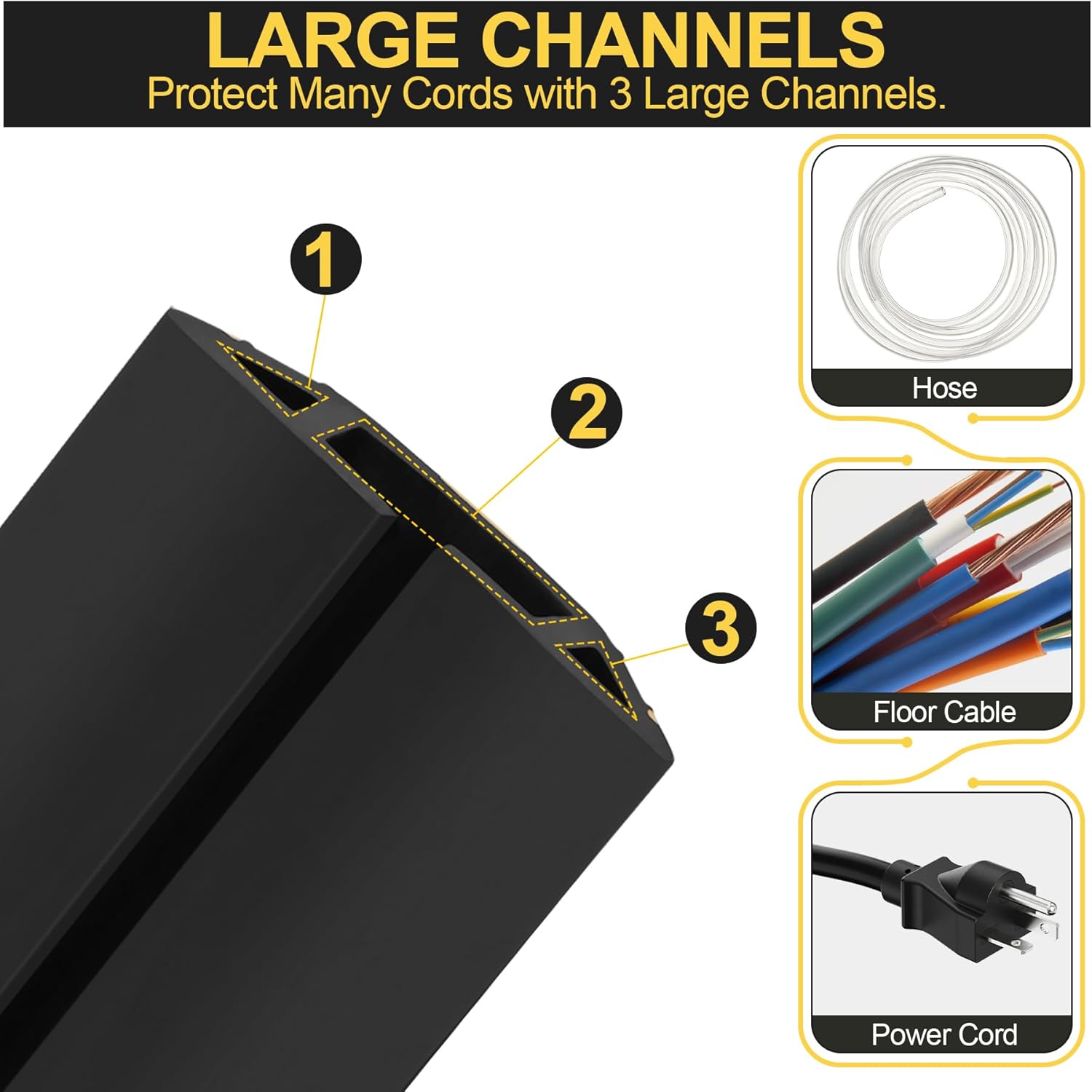 MYFAMIREA 20FT Floor Cord Cover Heavy Duty Cable Cover Protector 3 Channels Extension PVC Floor Wire Cover Outdoor Cord Hider Management Cord Cover for Wire on Floor Home Office Outdoor (2PCS 10FT)