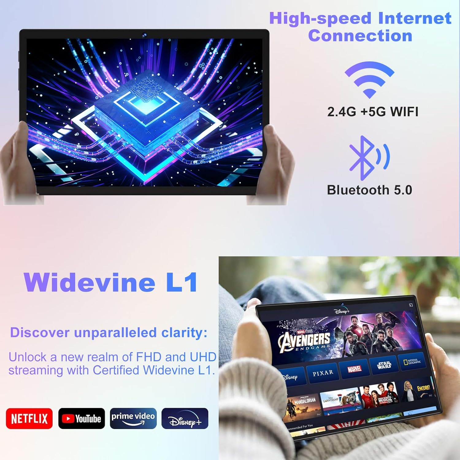 Android Tablet with Keyboard, 10 inch Android 14 Tablets 22GB+128GB, Octa-Core CPU, 8000mAh, HD IPS Display, 5G WiFi, BT 5.0, GPS, Widevine L1, 1TB Expandable, Mouse, Split Screen, Metal Body -Black