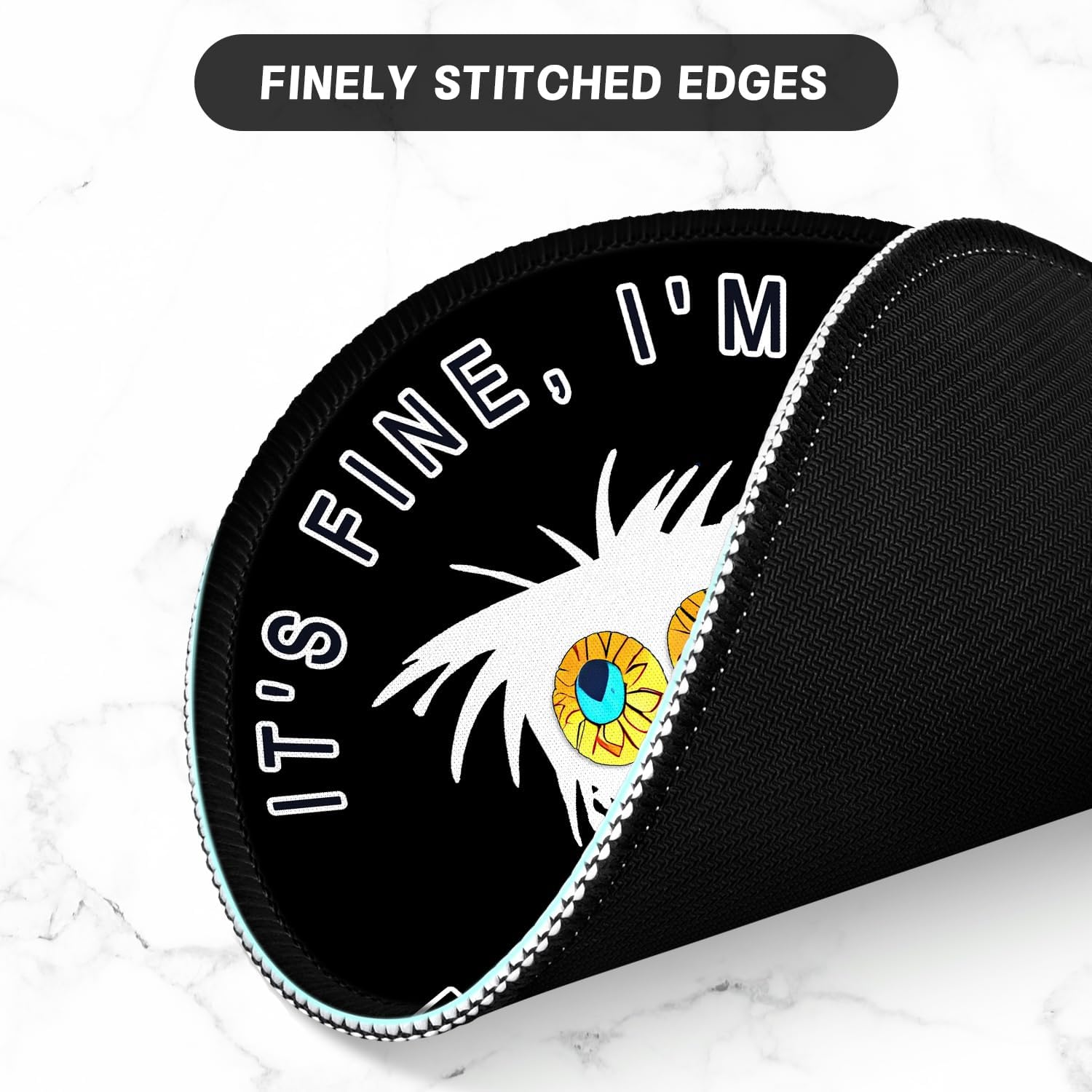 ITNRSIIET Round Mouse Pad with Stitched Edge Premium-Textured Waterproof Non-Slip Rubber Base Desktop Protection Mat Diameter 8.7 inches, Funny Cat