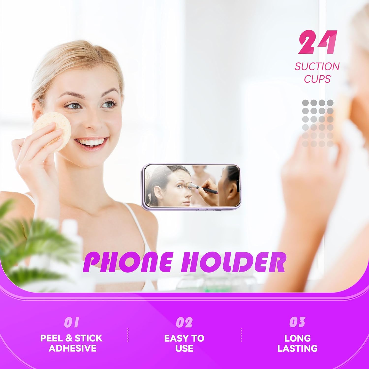 Silicone Phone Sticky Grip, Suction Phone Case Mount for iPhone and Android, Hands-Free Sticky Cell Phone Grip, Mobile Fidget Mirror Holder for Selfies and Videos