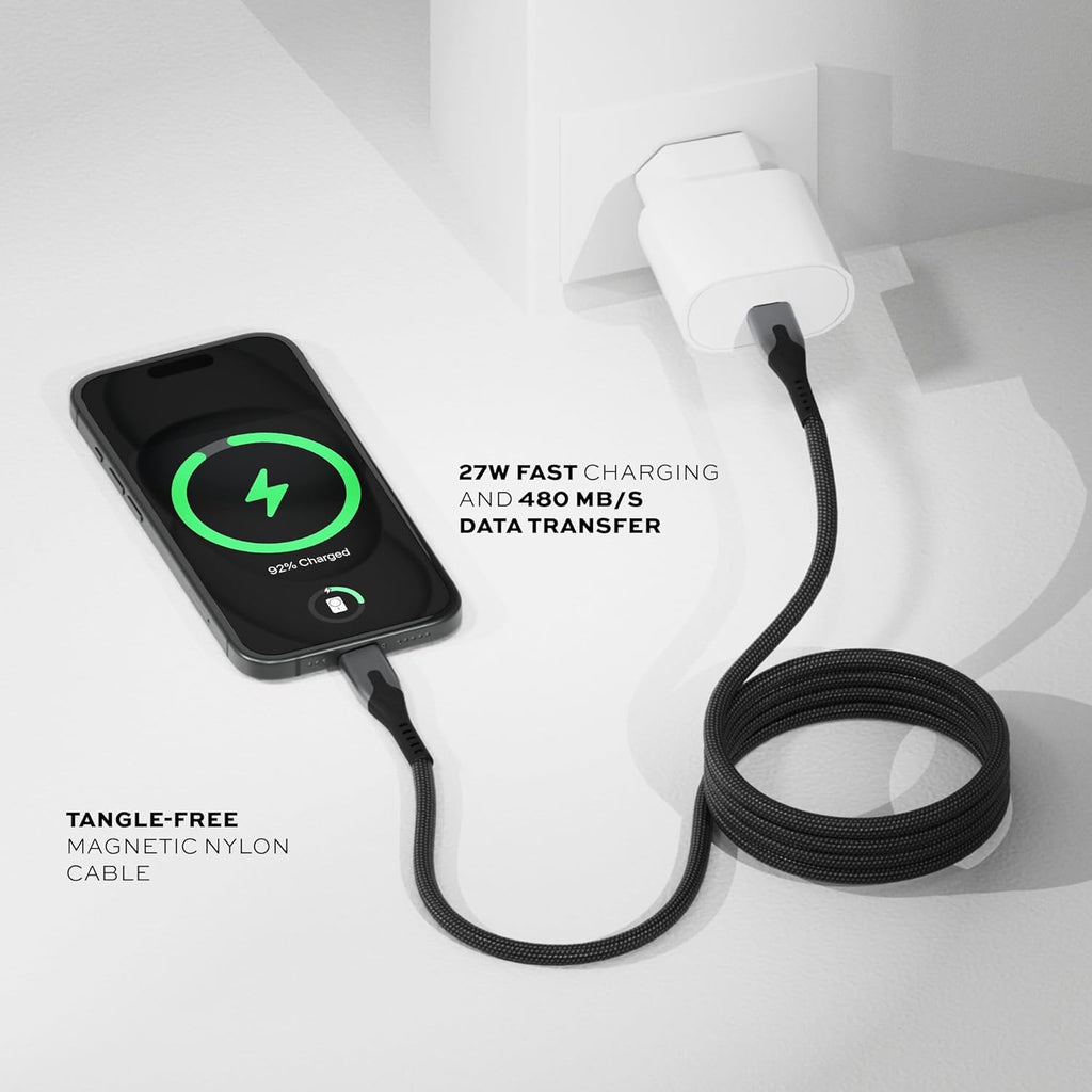Statik MagStack USB to USB C Cable, Clutter-Free Magnetic Charging Cable, A to Type C Charger Fast Charging Phone Charger Cord, Compatible with iPhone 16 Pro Max, 15, Galaxy S24, 27W 6FT/2M