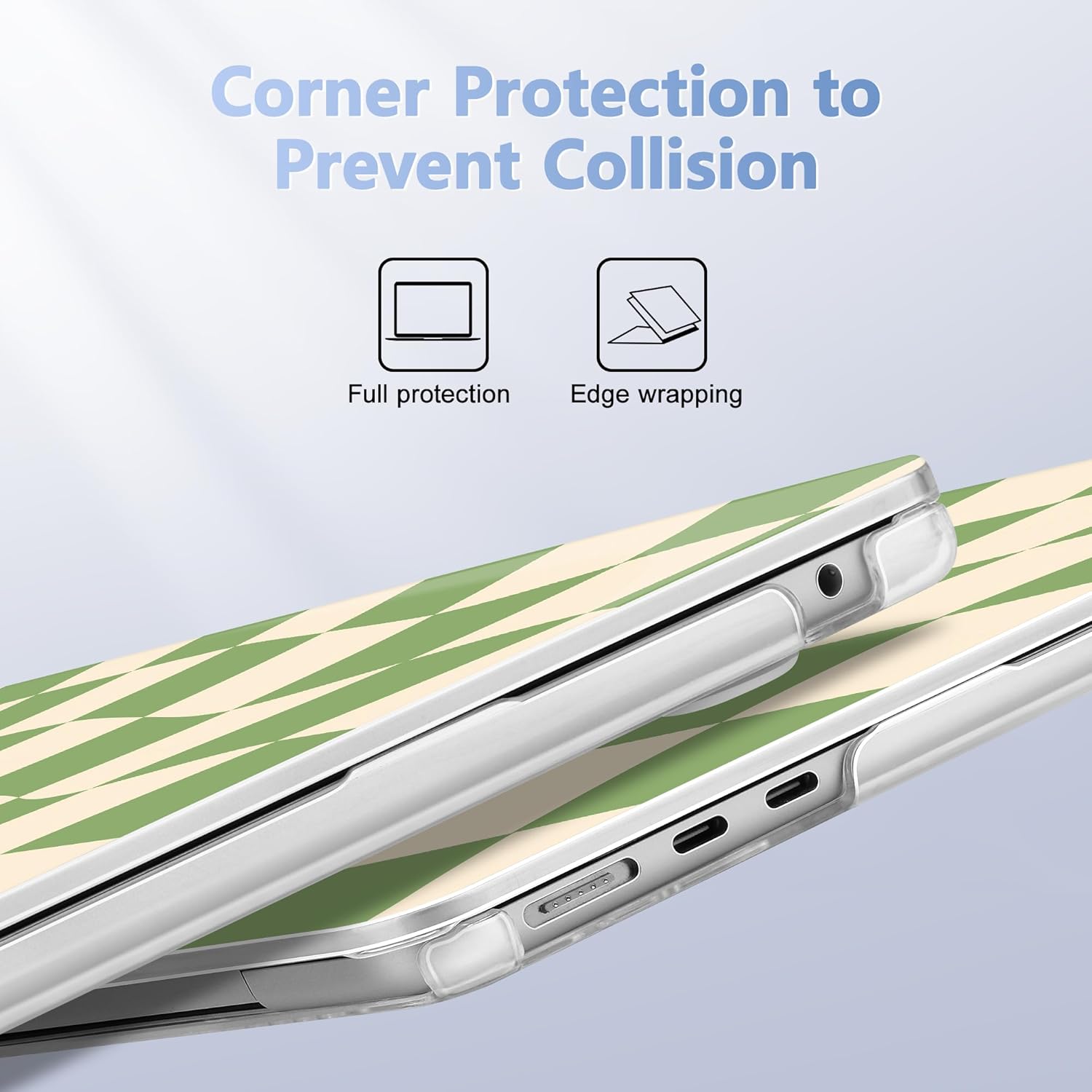 Case for MacBook Air 15 Inch 2025 2024 2023 Release M4 A3241 M3 A3114 M2 A2941, Hard Shell with Screen Protector & Keyboard Cover, Compatible with Touch ID, Green Checkered
