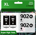 902XL Ink Cartridges for HP Printers Replacement for HP 902XL Black Ink Cartridge High-Yield Works for 6958 6962 6950 Pro 6978 6968 6975 Printer T6M14AN 2-Pack, Upgraded Chip Version