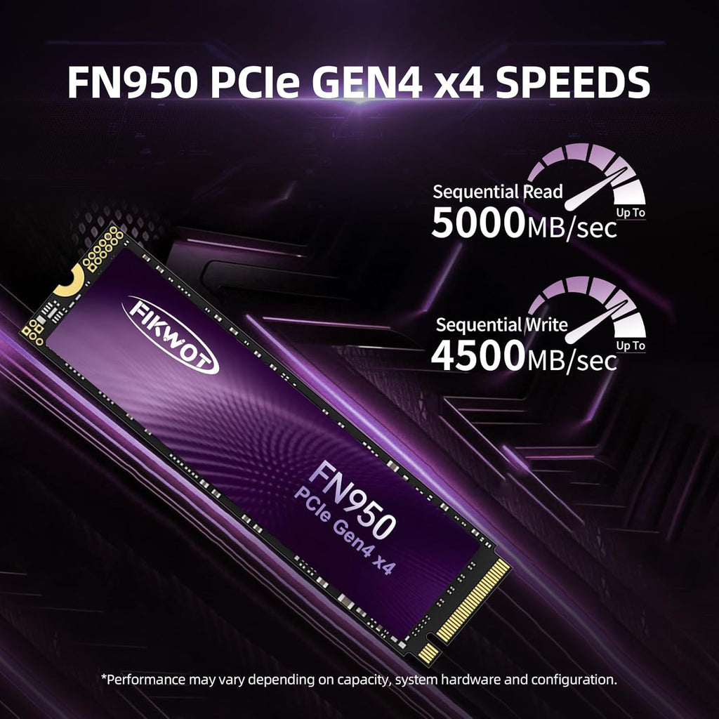 FN950 2TB NVMe SSD M.2 2280 PCIe Gen4x4, Up to 4800MB/s, Internal Solid State Drive, Configure SLC Cache, Storage and Memory Expansion for PS5 Laptop Desktop