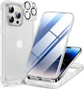 Miracase Glass Series Designed for iPhone 14 Pro Case 6.1 Inch, Upgrade Full-Body Bumper Case with Built-in 9H Tempered Glass Screen Protector, with Camera Lens Protector, Matte Clear