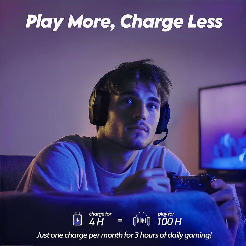 NUBWO G06 Dual Wireless Gaming Headset with Microphone for PS5, PS4, PC - 23ms Low Latency Audio - 100-Hour of Playtime - 50mm Drivers (Black-Orange)