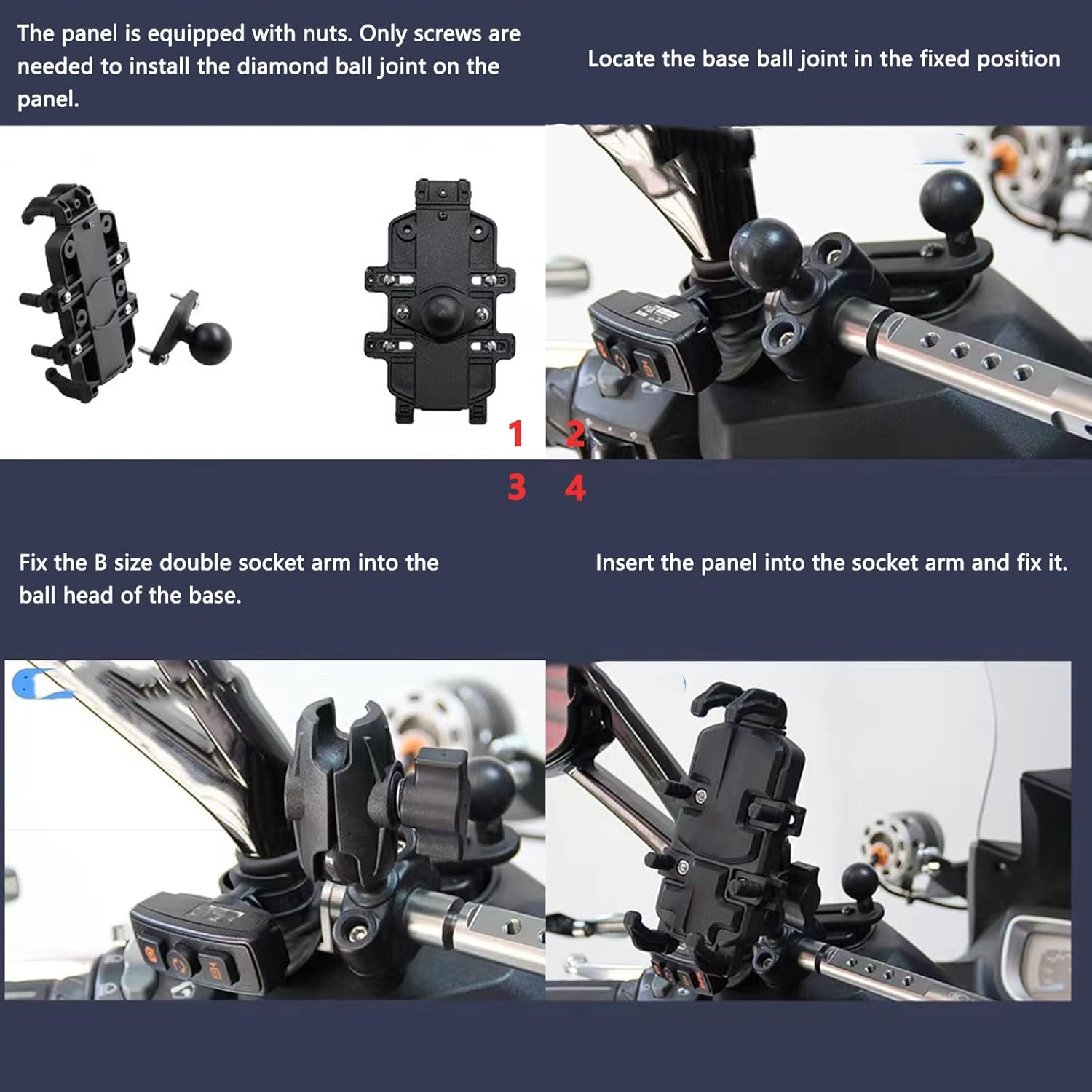 Mounts Phone Mount with Handlebar U-Bolt Base for Motorcycle, Bike, ATV/UTV