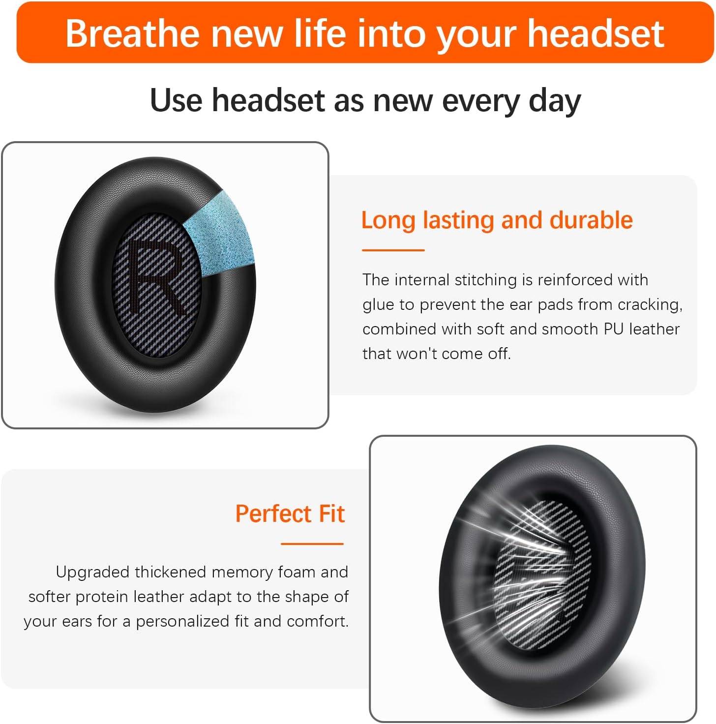 Replacement Ear Pads for Bose QC45/35/25/15/QC2/Ae2/Ae2W/Sound Link/Sound True Headphones,Softer Leather,Noise Isolation Memory Foam,Added Thickness,Durability,Quiet Comfort (Black, a Pair)