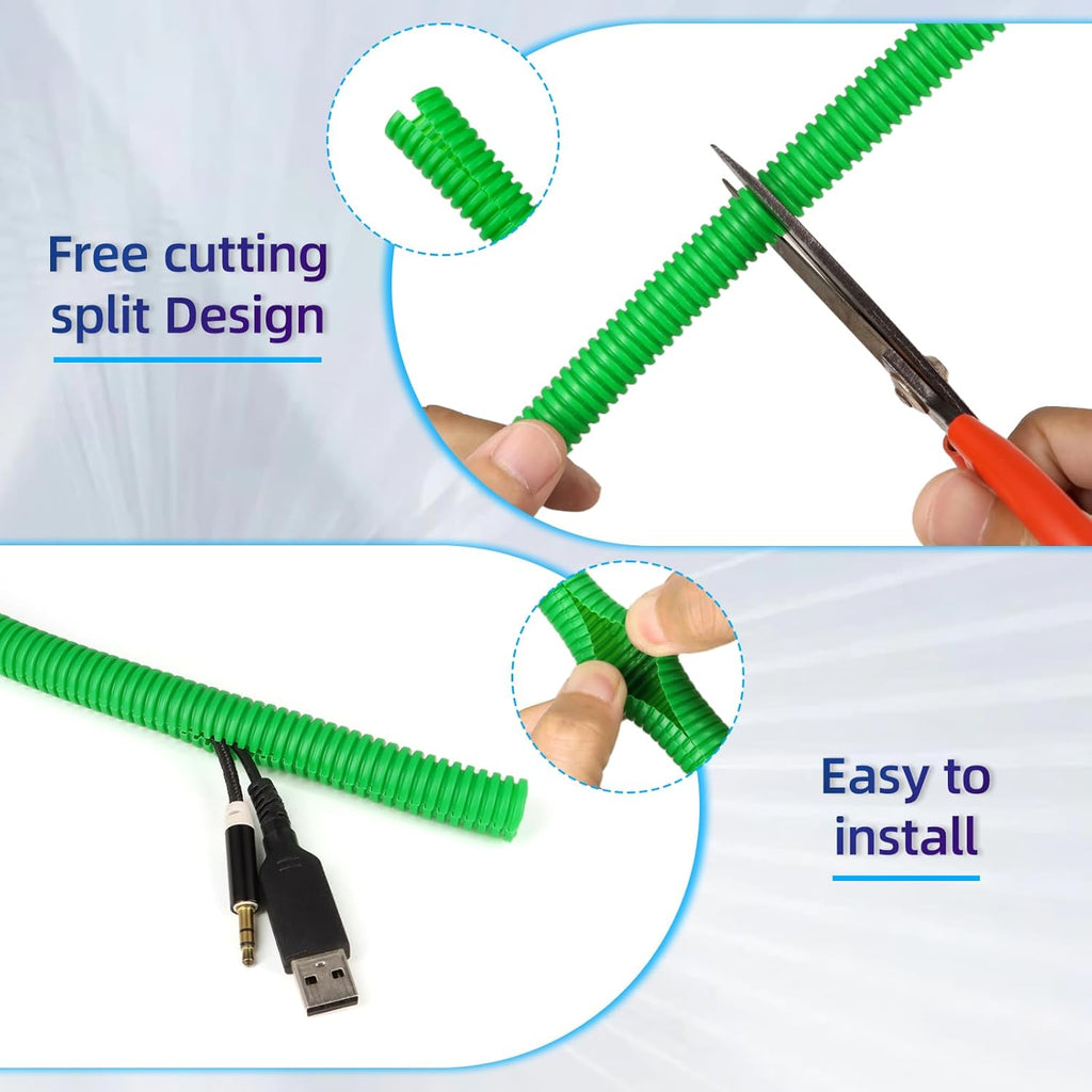 Split Wire Loom Tubing,10,25ft Cord Protectors from Pets No Chew, Flexible Wire Covers Cord Protectors, Protective Split Cable Sleeve for Automotive Home Industrial Wires(Green, 0.73inch-25ft)