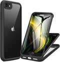 Miracase for iPhone SE Phone Case 3rd/2nd Generation 2022 2020 Full-Body with Built-in Glass Screen Protector, Heavy Duty 360° Protective Shockproof Bumper Cover for iPhone 8/SE 4.7 Inch, Black