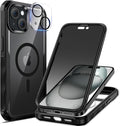 seacosmo for iPhone 15 Plus Case, Full Body Bumper with Built-in 9H Tempered Glass Privacy Screen Protector and Camera Lens Protector, Compatible with MagSafe, Shockproof Phone Cover, 6.7", Black