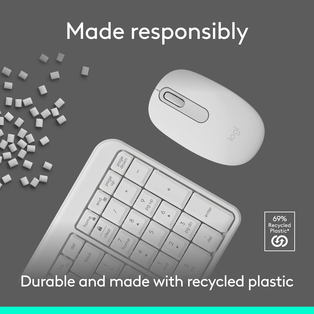 Logitech MK250 Bluetooth Wireless Mouse and Keyboard Combo: Fast & Easy Connectivity, Compact Wireless Keyboard, Ambidextrous Mouse, Durable Build - Windows/MacOS - White