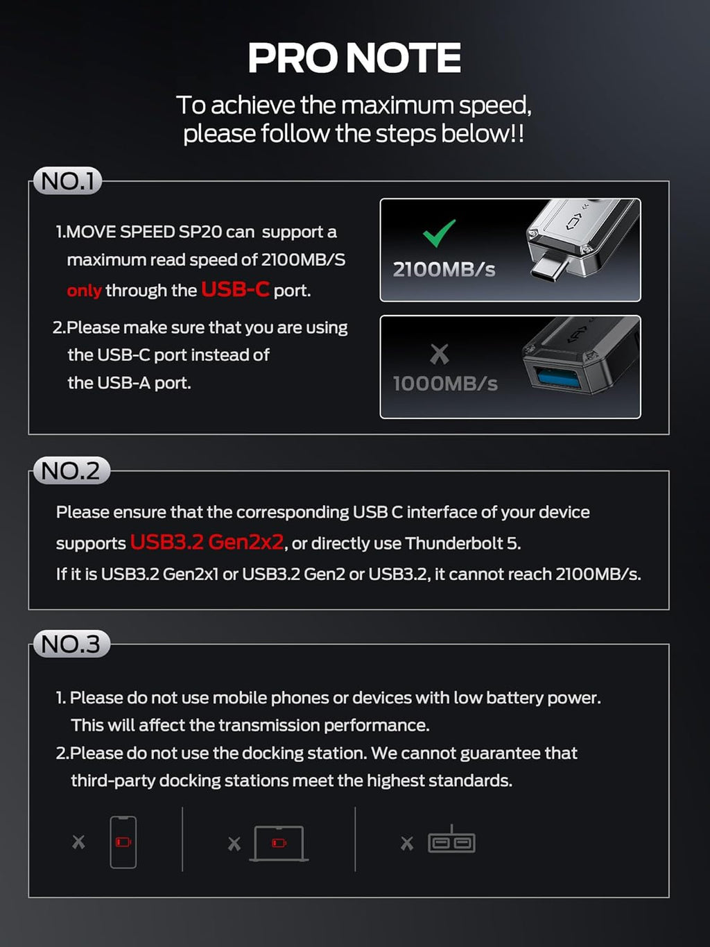 MOVE SPEED 2TB External SSD, 2100MB/s TLC Reliable Transfer Portable SSD with USB 3.2 Gen2x2 + Type C, Cool USB Drive for Phone/Windows/Mac (SP20)