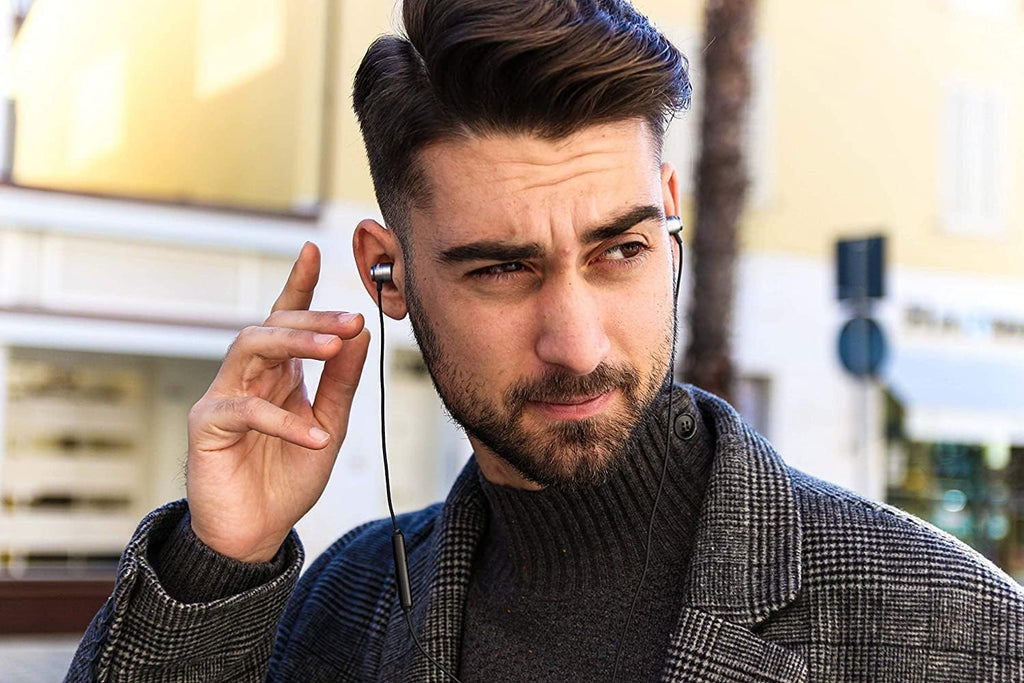 LUDOS Clamor Wired Earbuds in-Ear Headphones, 5 Years Warranty, Earphones with Microphone, Noise Isolating Ear Buds, Memory Foam for iPhone, Samsung, School Students, Kids, Women, Small Ears - Grey