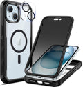 seacosmo for iPhone 15 Case, Full Body Bumper with Built-in 9H Tempered Glass Privacy Screen Protector and Camera Lens Protector, Compatible with MagSafe, Shockproof Phone Cover, 6.1", Black