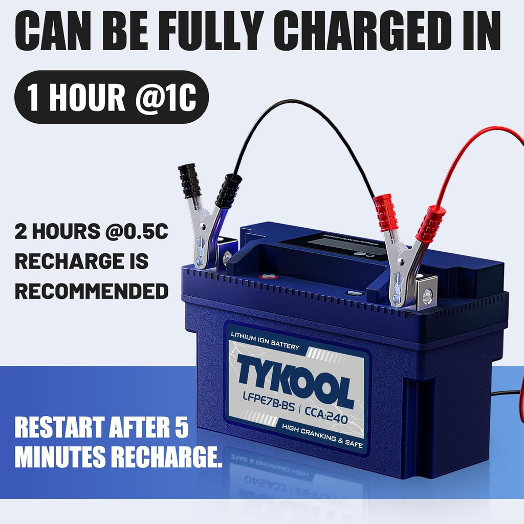 YT7B-BS 12V 4Ah 240CCA LiFePO4 Motorcycle Battery, Built in BMS, for Honda KTM Yamaha Harely, Lithium Ion Battery Fit Lawn Mower, Jet Ski, Motorboat，ATV, UTV, Scooter,Snowmobile
