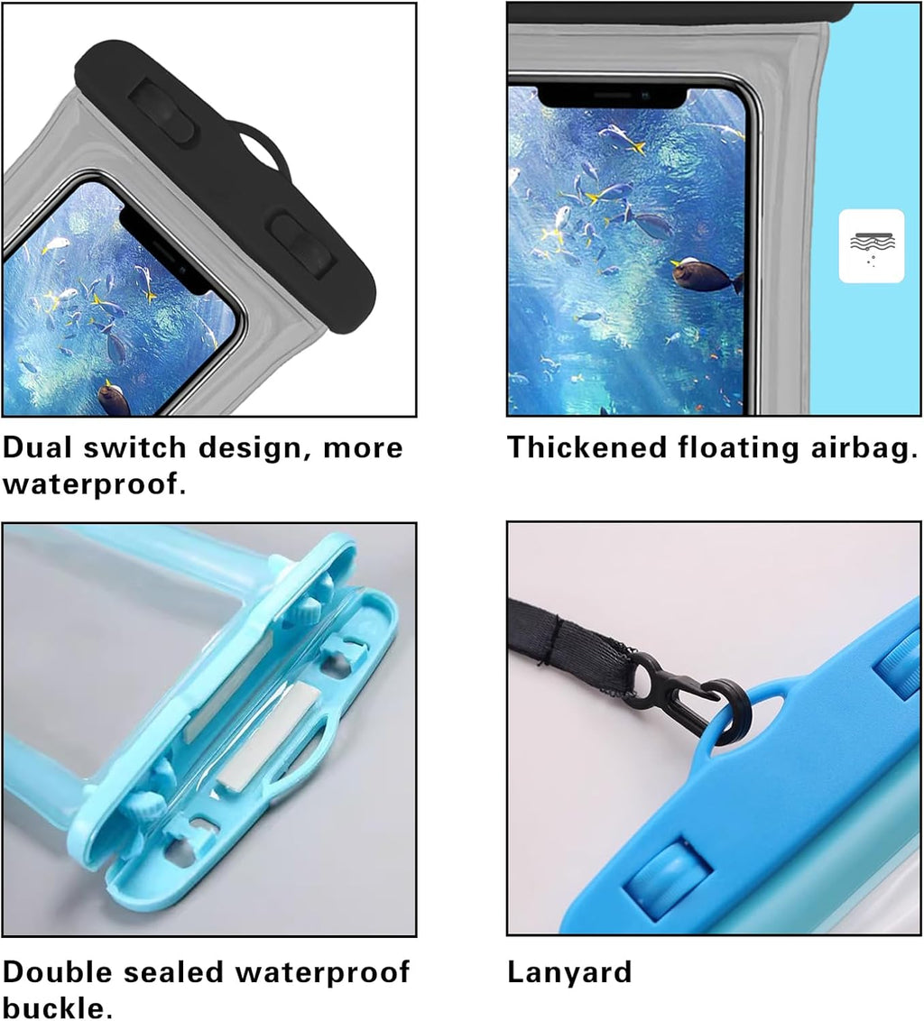 2 Pcs Waterproof Phone Pouch, Universal IPX8 Floating Waterproof Cell Phone Case Dry Bag, Compatible with Most Cell Phone on Market, Waterproof Phone Protector for Beach Swimming (Black + White)