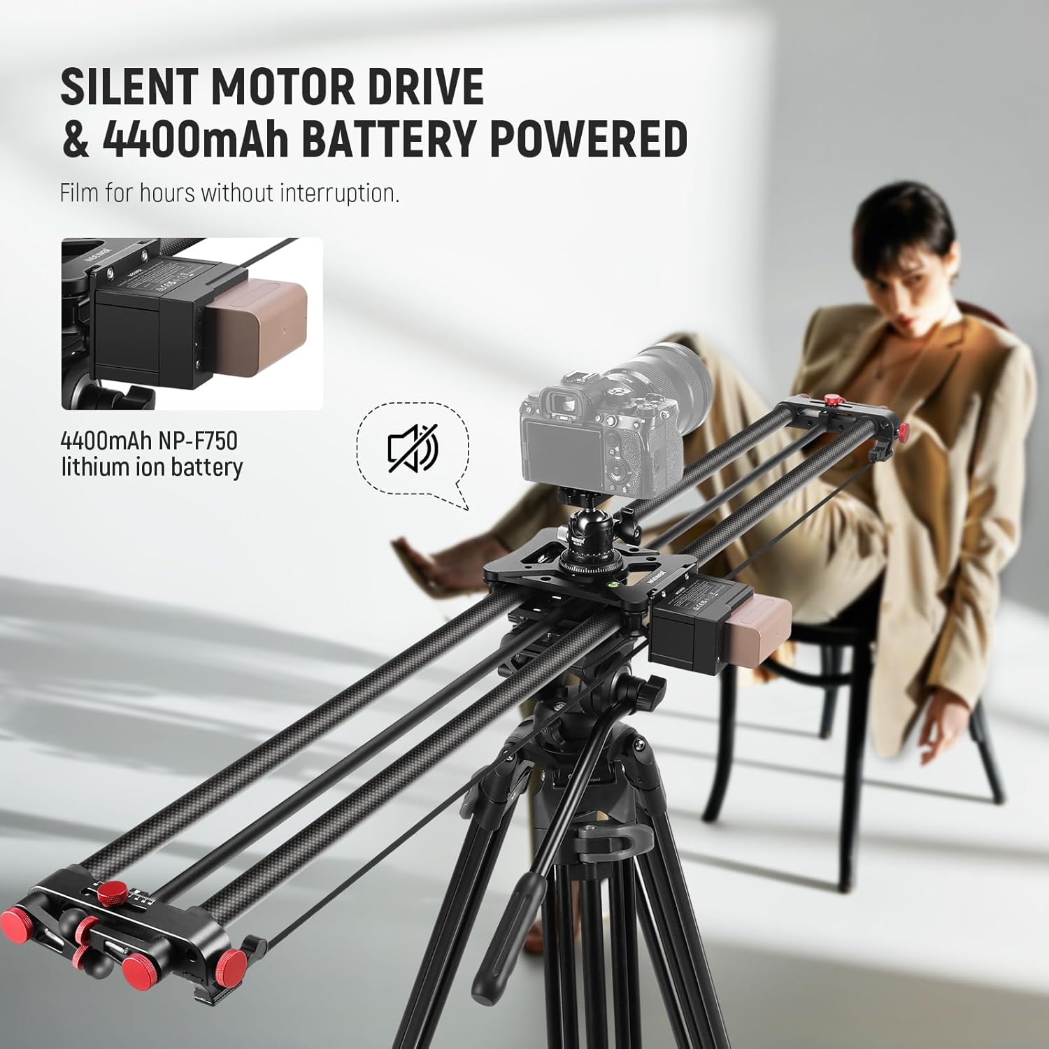 NEEWER 47.2"/120cm Motorized Camera Slider, App Wireless Control DSLR Carbon Fiber Dolly Rail Slider with 4400mAh F750 Battery (Charger Not Included), Support Video Mode, Time Lapse Photography, ER1