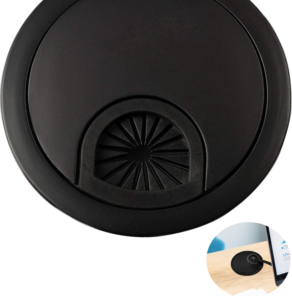 Desk Grommet for Wire Organizer,PC Computer Desk Plastic Grommet Cord, Tidy Cable Hole Cover Organizers,2 Pack (53mm, Black)