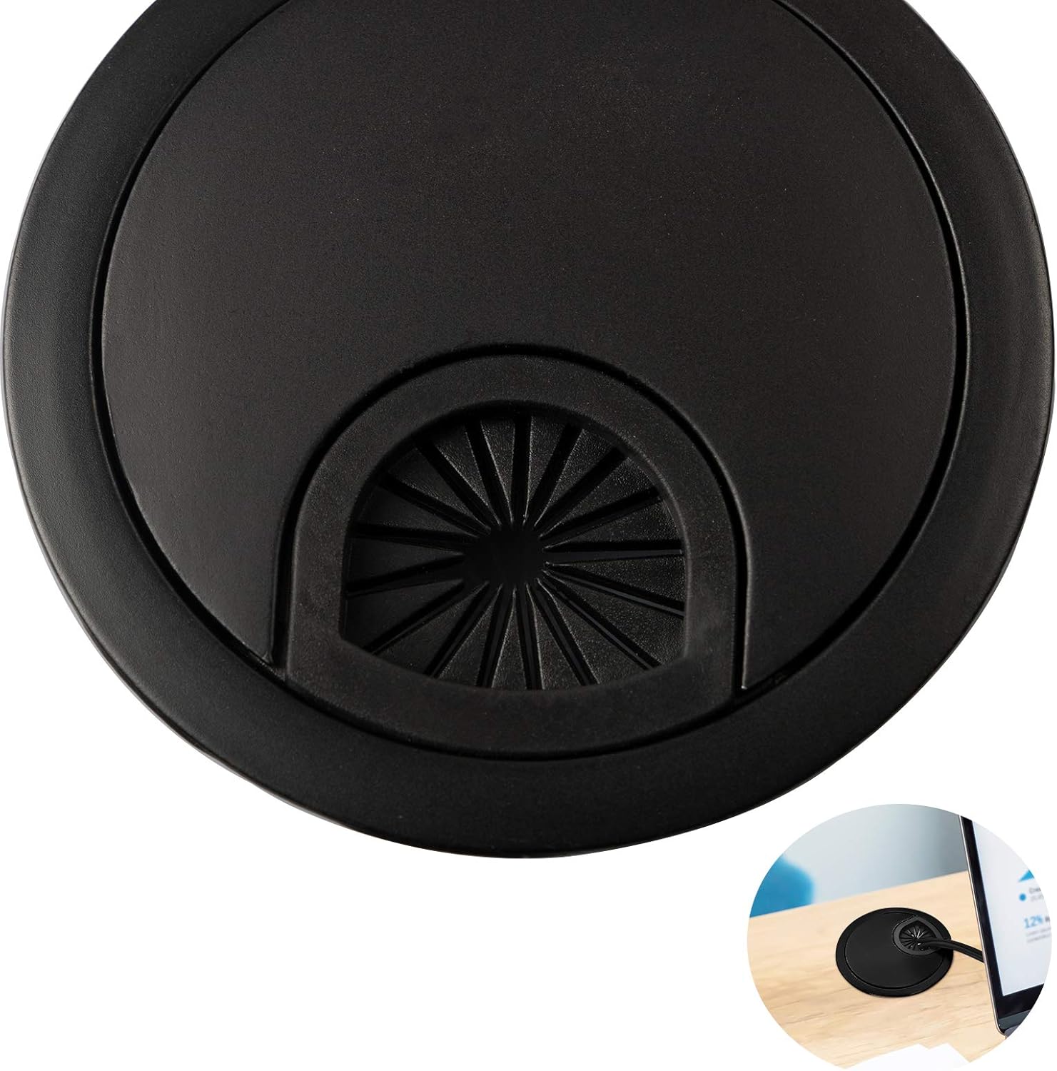 Desk Grommet for Wire Organizer,PC Computer Desk Plastic Grommet Cord, Tidy Cable Hole Cover Organizers,2 Pack (53mm, Black)