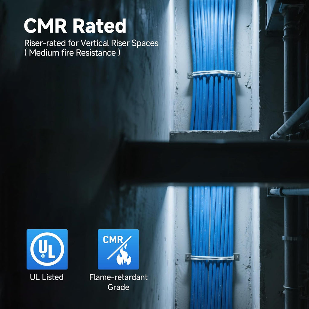 Cable Matters [UL Listed] 10Gbps in-Wall Riser Rated (CMR) 23AWG Bare Copper Cat6 Ethernet Cable - 300ft, Cat 6 Ethernet Cable Spool, Cat 6 Cord Bulk, Blue