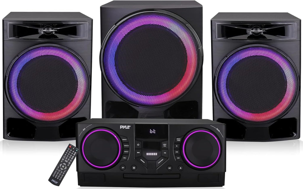 Pyle 4-Piece Bluetooth Stereo System - Mini Hi-Fi Bookshelf Stereo System with USB Recording, FM Radio and Remote Control, DVD/CD Compatibility, Perfect Stereo Shelf Systems for Home, 1000W