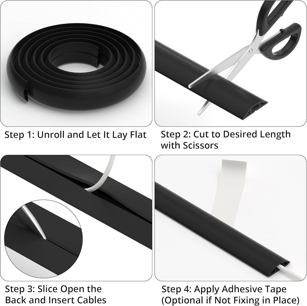 ZhiYo 10ft Cord Covers for Wires on Floor, Cord Hider Floor Hide Extension Cords, Soft PVC Cable Cover Cable Protector, Cable Cavity W0.62in H0.31in, Smoked Brown Wood