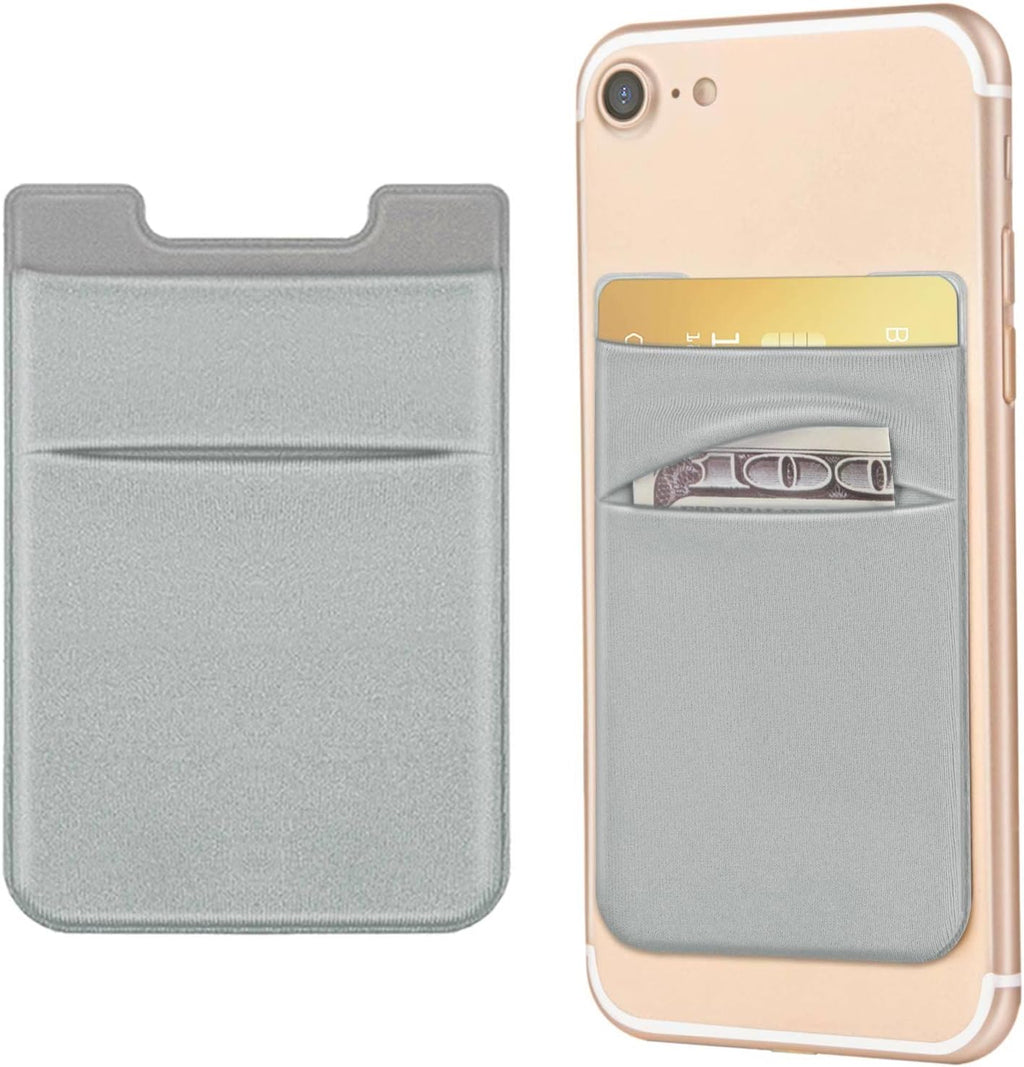 2 Pack Stick On Wallet Sleeve Cell Phone Dual Pocket Card Holder Double Pocket Pouch for iPhone Android Smartphone (2Pack GRAY)